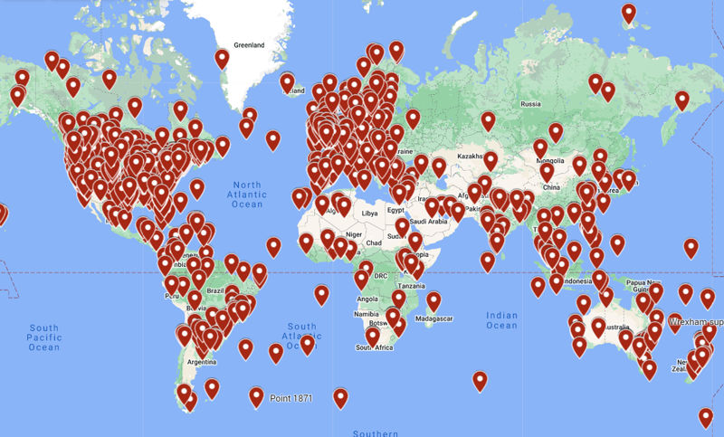 Map of Wrexham Football Fans Around the World