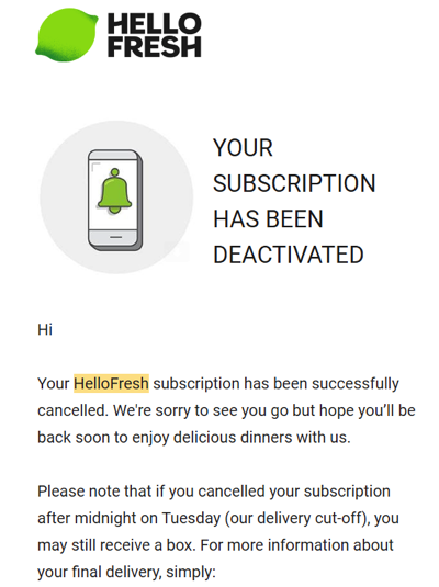 Cancelling Hello Fresh subscription